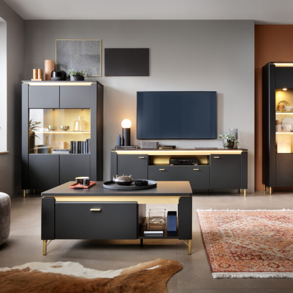 Genoa Sideboard 2 Door 4 Drawer in Black Matt/Gold - Image 4