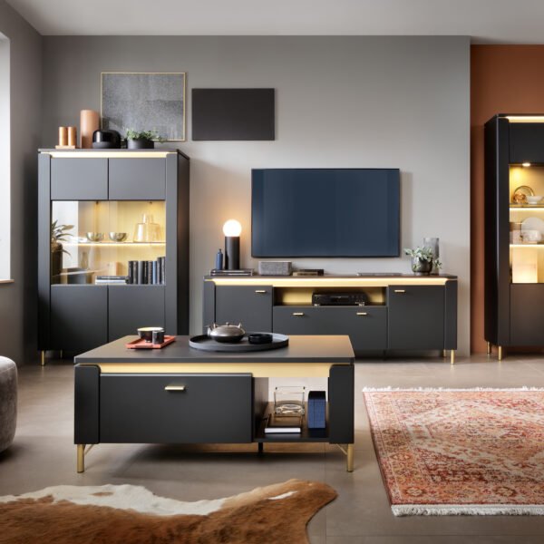 Genoa Vitrin 2 Door in Black Matt/Gold - Image 2