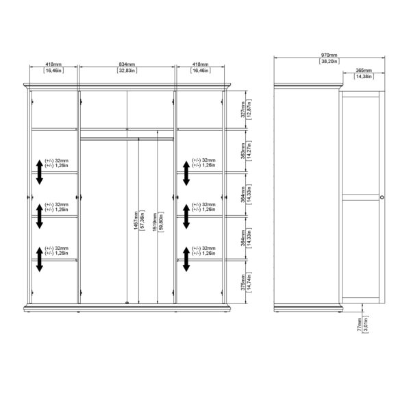 Paris Wardrobe with 3 Doors in Matt Grey - Image 12