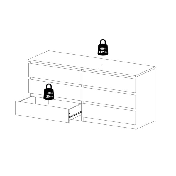 Naia Wide Chest of 6 Drawers (3+3) in Black Matt - Image 12