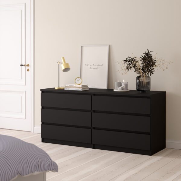 Naia Wide Chest of 6 Drawers (3+3) in Black Matt - Image 2