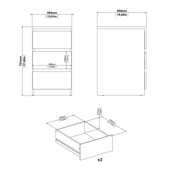 Naia Bedside 3 Drawers in Black Matt - Image 8