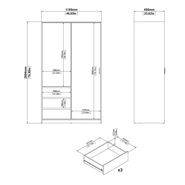 Naia Wardrobe with 1 Sliding Door and 1 Door + 3 Drawers in White - Image 10