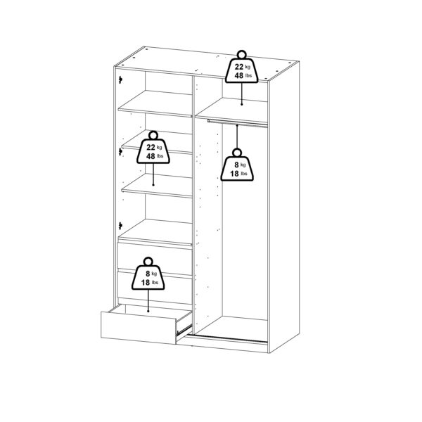 Naia Wardrobe with 1 Sliding Door and 1 Door + 3 Drawers in White - Image 12