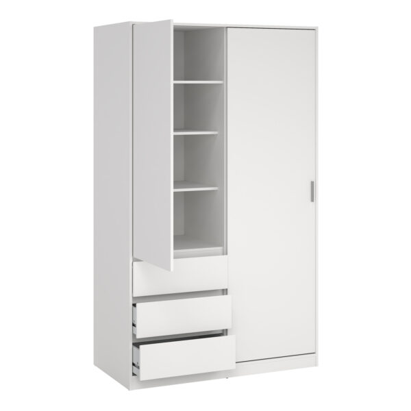 Naia Wardrobe with 1 Sliding Door and 1 Door + 3 Drawers in White - Image 5