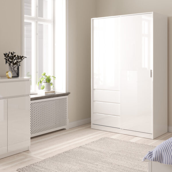 Naia Wardrobe with 1 Sliding Door and 1 Door + 3 Drawers in White - Image 6