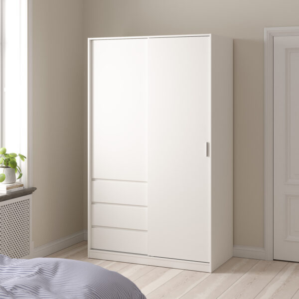 Naia Wardrobe with 1 Sliding Door and 1 Door + 3 Drawers in White - Image 2