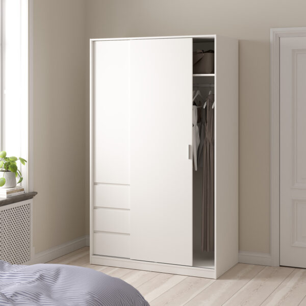 Naia Wardrobe with 1 Sliding Door and 1 Door + 3 Drawers in White - Image 7