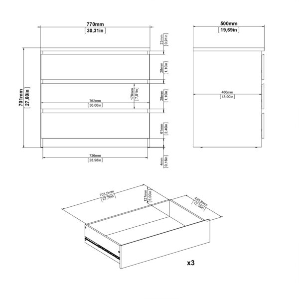 Naia Chest of 3 Drawers in White - Image 8