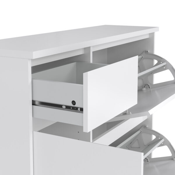 Naia Shoe Cabinet with 2 Flip Down Doors 1 Door and 1 Drawer in White High Gloss - Image 10