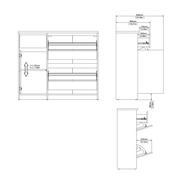 Naia Shoe Cabinet with 2 Flip Down Doors 1 Door and 1 Drawer in White High Gloss - Image 13