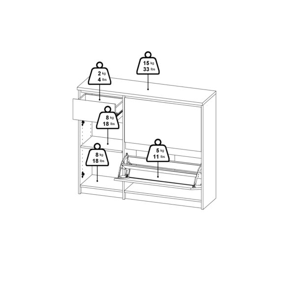 Naia Shoe Cabinet with 2 Flip Down Doors 1 Door and 1 Drawer in White High Gloss - Image 14