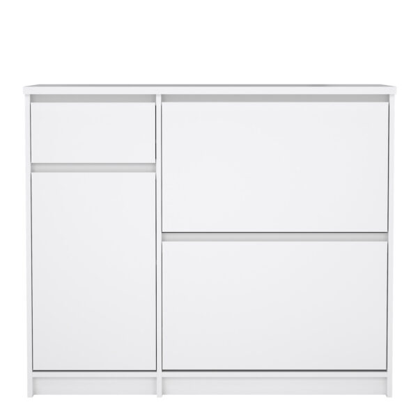 Naia Shoe Cabinet with 2 Flip Down Doors 1 Door and 1 Drawer in White High Gloss - Image 3