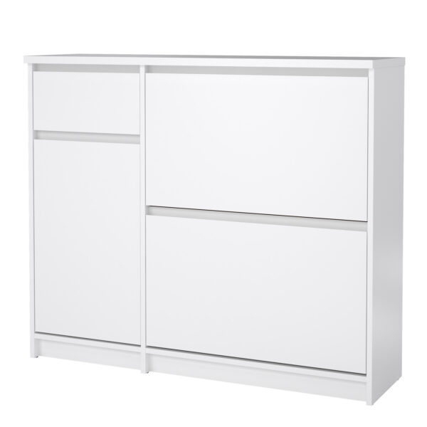 Naia Shoe Cabinet with 2 Flip Down Doors 1 Door and 1 Drawer in White High Gloss - Image 4