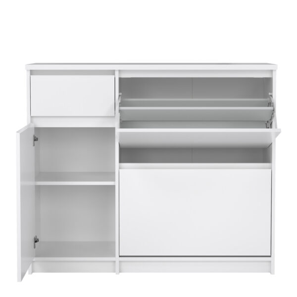 Naia Shoe Cabinet with 2 Flip Down Doors 1 Door and 1 Drawer in White High Gloss - Image 7