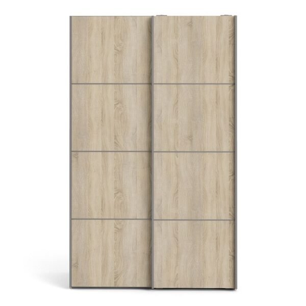 Verona Sliding Wardrobe 120cm in White with Oak Doors with 2 Shelves - Image 3