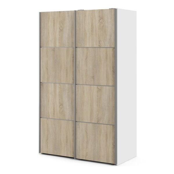 Verona Sliding Wardrobe 120cm in White with Oak Doors with 2 Shelves - Image 4