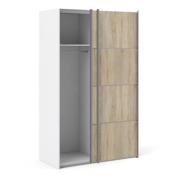Verona Sliding Wardrobe 120cm in White with Oak Doors with 2 Shelves - Image 9