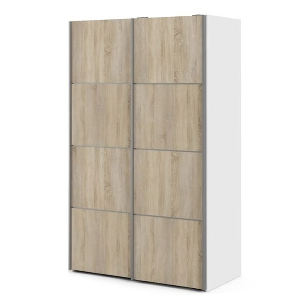 Verona Sliding Wardrobe 120cm in White with Oak Doors with 5 Shelves - Image 4