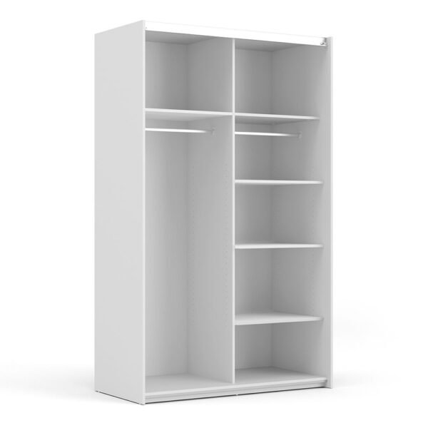 Verona Sliding Wardrobe 120cm in White with Oak Doors with 5 Shelves - Image 2