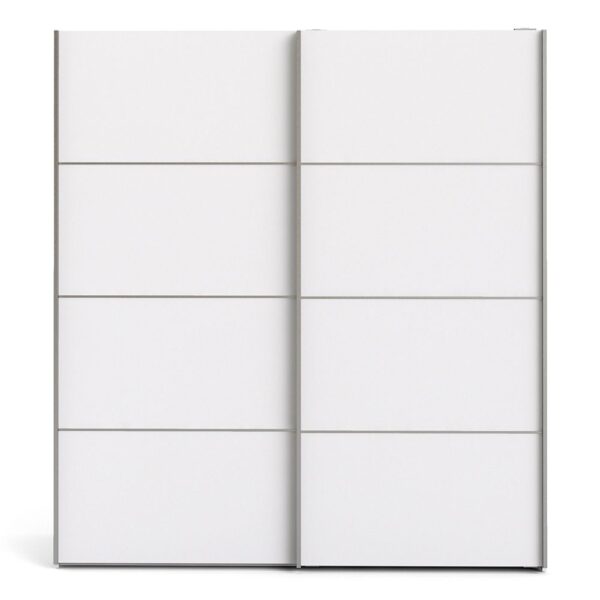Verona Sliding Wardrobe 180cm in White with White Doors with 2 Shelves - Image 3