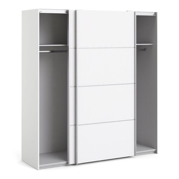 Verona Sliding Wardrobe 180cm in White with White Doors with 2 Shelves - Image 5