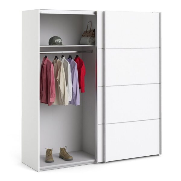 Verona Sliding Wardrobe 180cm in White with White Doors with 2 Shelves - Image 2