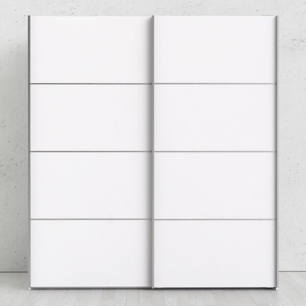Verona Sliding Wardrobe 180cm in White with White Doors with 2 Shelves - Image 6