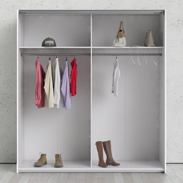 Verona Sliding Wardrobe 180cm in White with White Doors with 2 Shelves - Image 7
