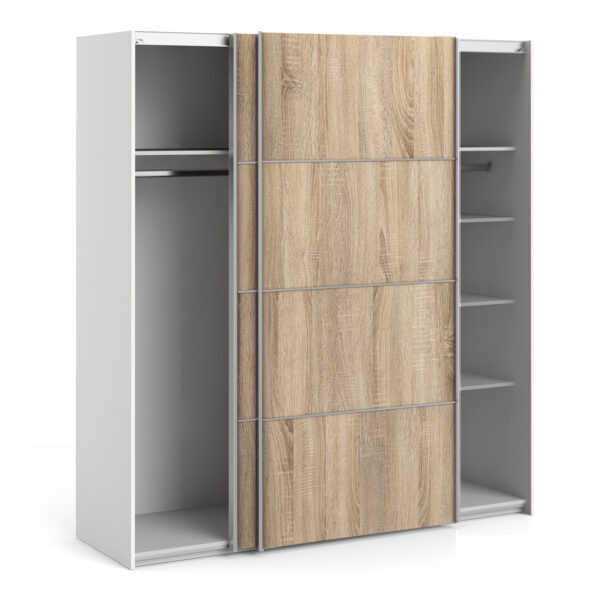 Verona Sliding Wardrobe 180cm in White with Oak Doors with 5 Shelves - Image 4