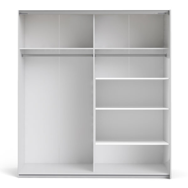 Verona Sliding Wardrobe 180cm in White with Mirror Doors with 5 Shelves - Image 12