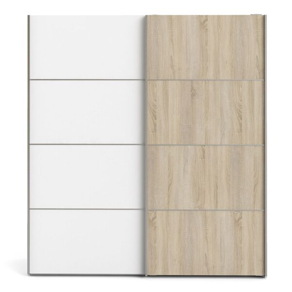Verona Sliding Wardrobe 180cm in White with White and Oak Doors with 2 Shelves - Image 3