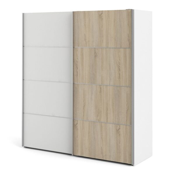 Verona Sliding Wardrobe 180cm in White with White and Oak Doors with 2 Shelves - Image 4