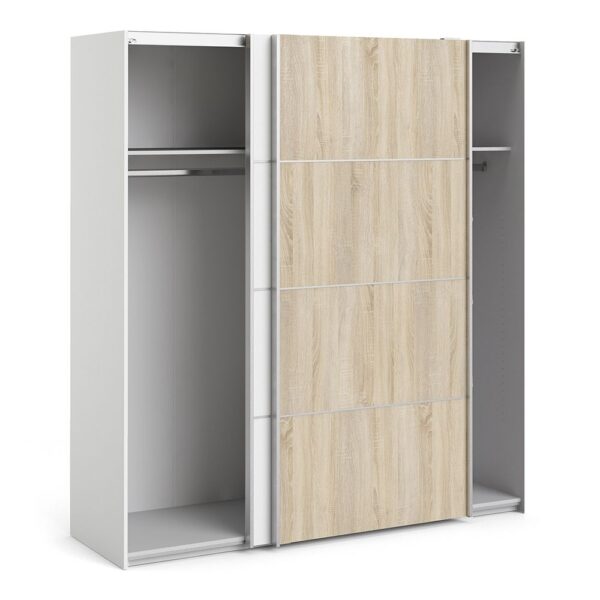 Verona Sliding Wardrobe 180cm in White with White and Oak Doors with 2 Shelves - Image 5