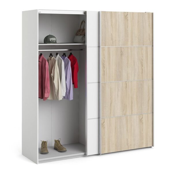 Verona Sliding Wardrobe 180cm in White with White and Oak Doors with 2 Shelves - Image 2