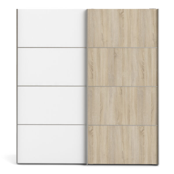 Verona Sliding Wardrobe 180cm in White with White and Oak Doors with 5 Shelves - Image 3