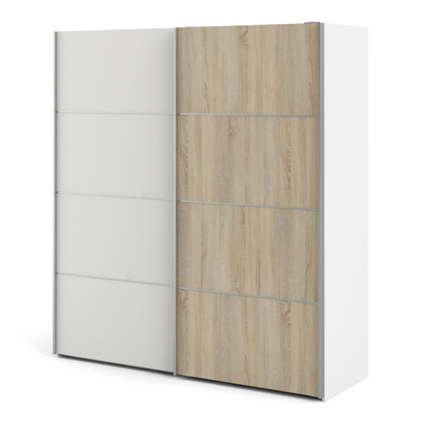 Verona Sliding Wardrobe 180cm in White with White and Oak Doors with 5 Shelves - Image 4