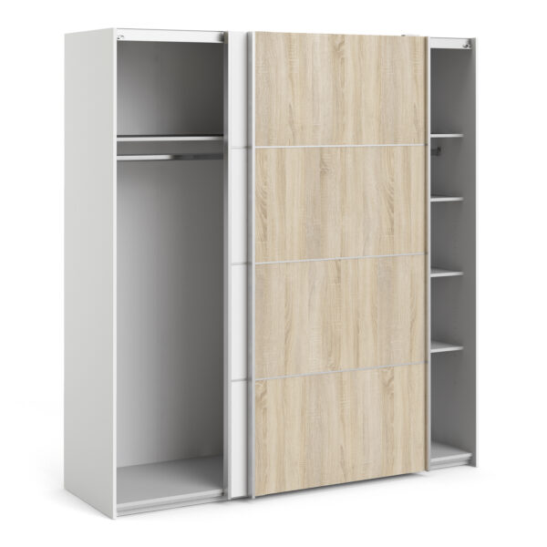 Verona Sliding Wardrobe 180cm in White with White and Oak Doors with 5 Shelves - Image 5