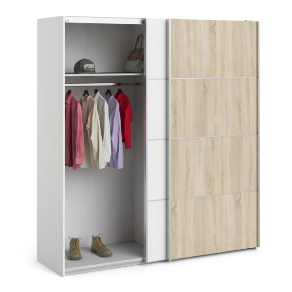 Verona Sliding Wardrobe 180cm in White with White and Oak Doors with 5 Shelves - Image 2