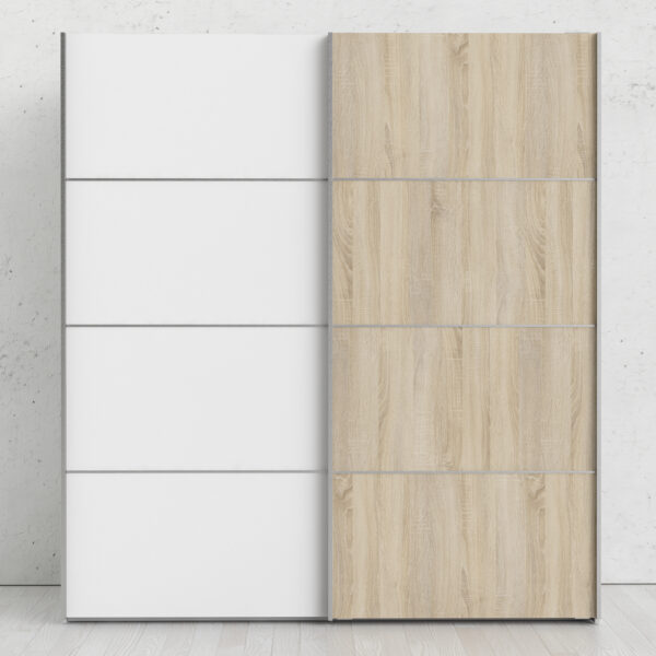 Verona Sliding Wardrobe 180cm in White with White and Oak Doors with 5 Shelves - Image 6