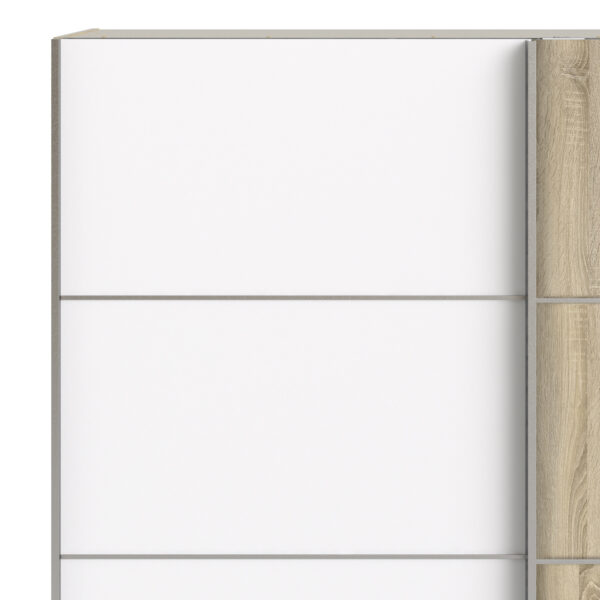 Verona Sliding Wardrobe 180cm in White with White and Oak Doors with 5 Shelves - Image 7