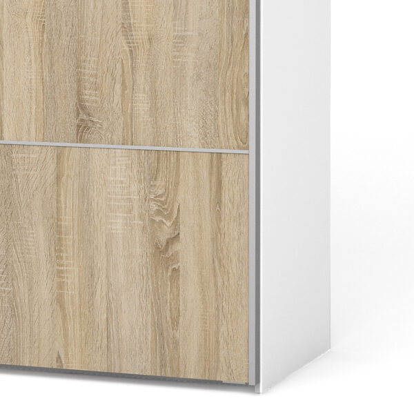 Verona Sliding Wardrobe 180cm in White with White and Oak Doors with 5 Shelves - Image 8