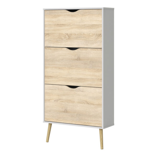 Oslo Shoe Cabinet 3 Drawers in White and Oak - Image 3