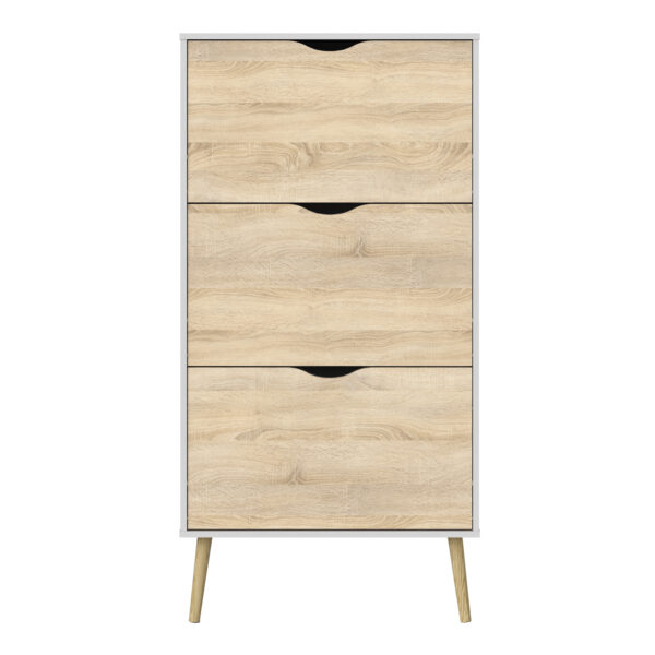 Oslo Shoe Cabinet 3 Drawers in White and Oak - Image 4