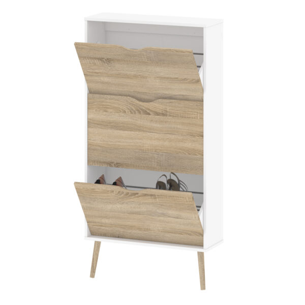Oslo Shoe Cabinet 3 Drawers in White and Oak - Image 5