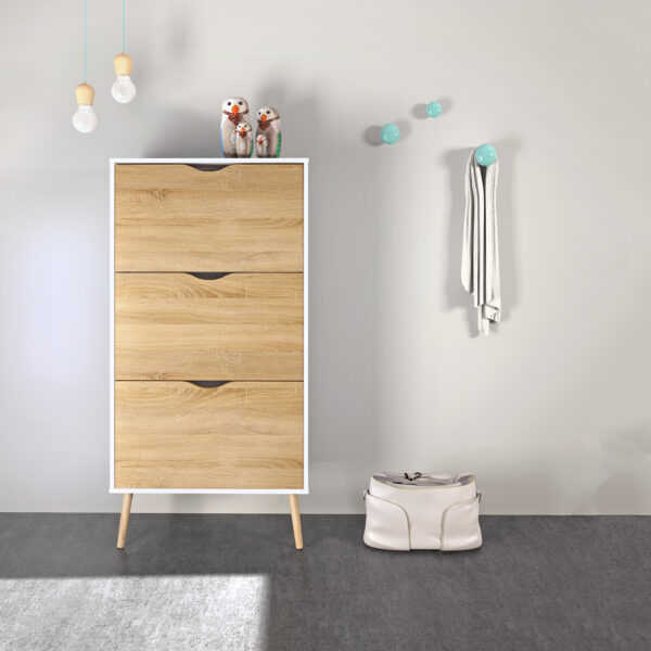 Oslo Shoe Cabinet 3 Drawers in White and Oak - Image 2