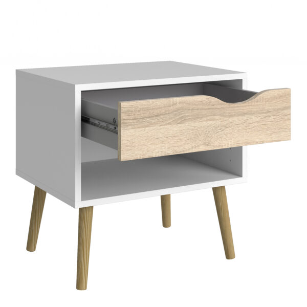 Oslo Package - Bedside 1 Drawer + Chest of 5 Drawers (2+3) + Wardrobe 2 Doors 2 Drawers in White and Oak - Image 3