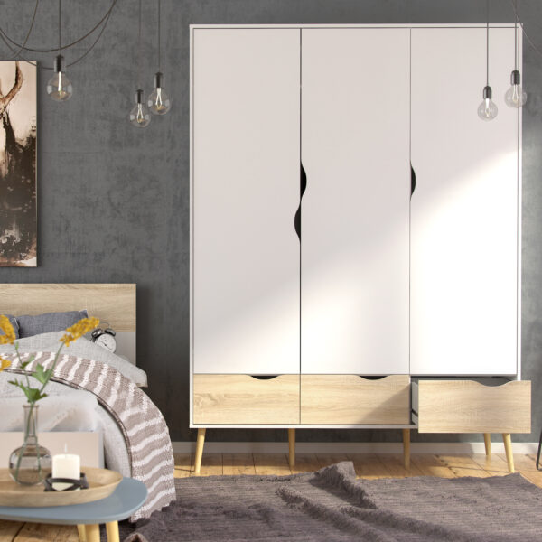 Oslo Euro Double Bed (140 x 200) in White and Oak - Image 8