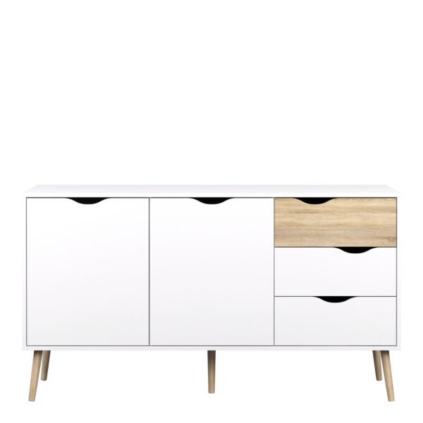 Oslo Sideboard Large 3 Drawers 2 Doors in White and Oak - Image 3