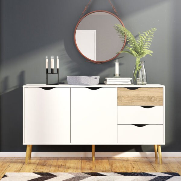 Oslo Sideboard Large 3 Drawers 2 Doors in White and Oak - Image 2